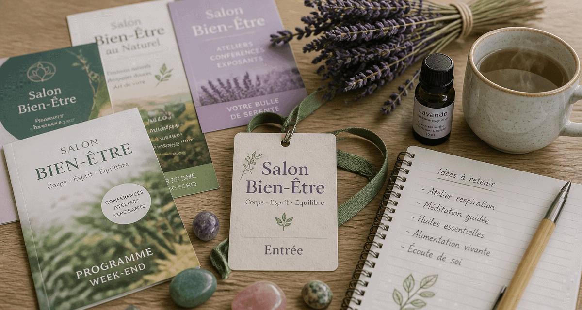 Salon bien etre ce week end table brochures huiles essentielles