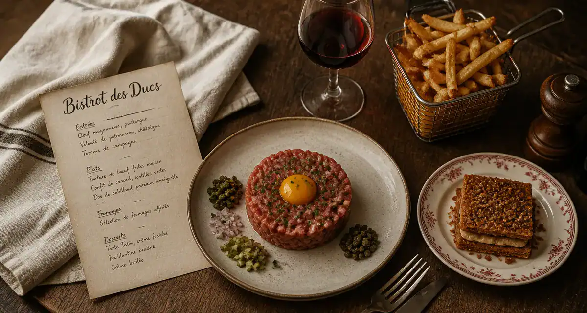 Table bistrot des Ducs à Angers avec plats et menu