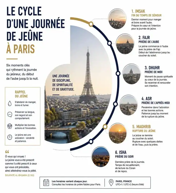 Infographie des horaires de prière et heure iftar à Paris
