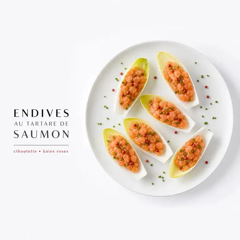 Feuilles d'endives garnies pour apéro au saumon et agrumes