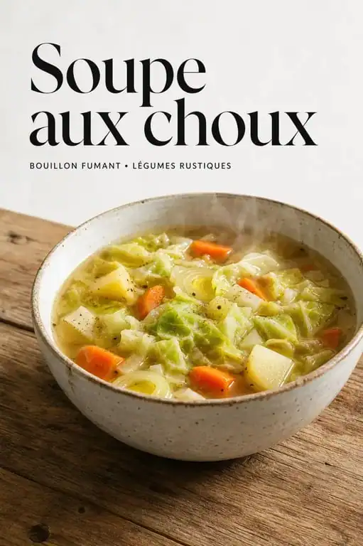 Recette de la soupe aux choux traditionnelle servie dans une assiette rustique