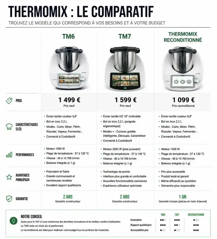 Comparatif des prix et modèles de Thermomix : TM6, TM7 et reconditionné