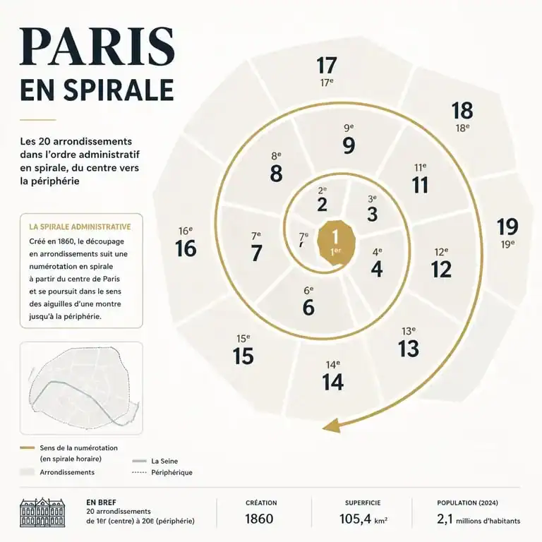 Carte schématique des 20 arrondissements de Paris