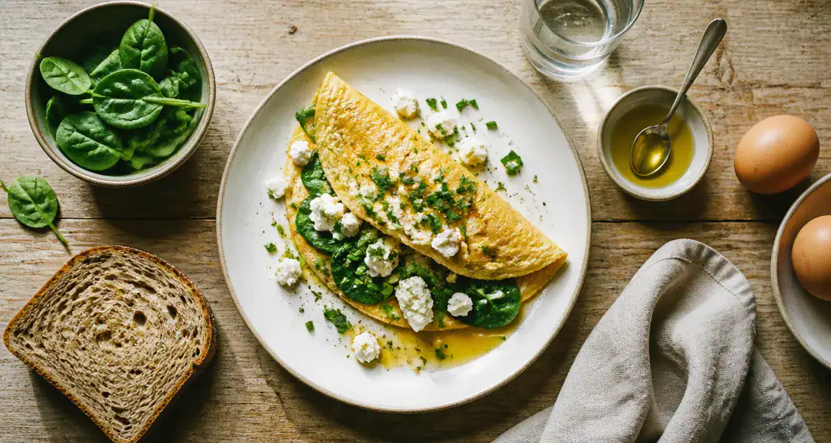 Omelette healthy baveuse aux épinards et feta