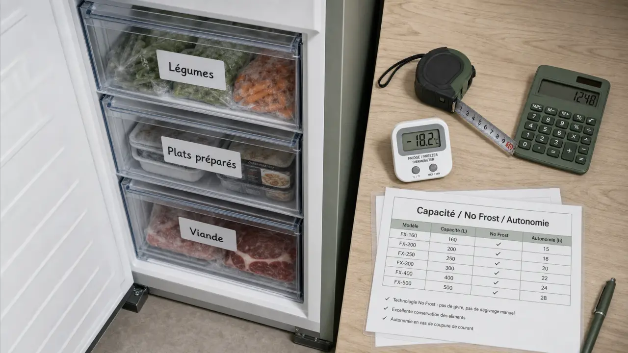 Comparatif congélateur armoire : capacité, No Frost, autonomie réelle