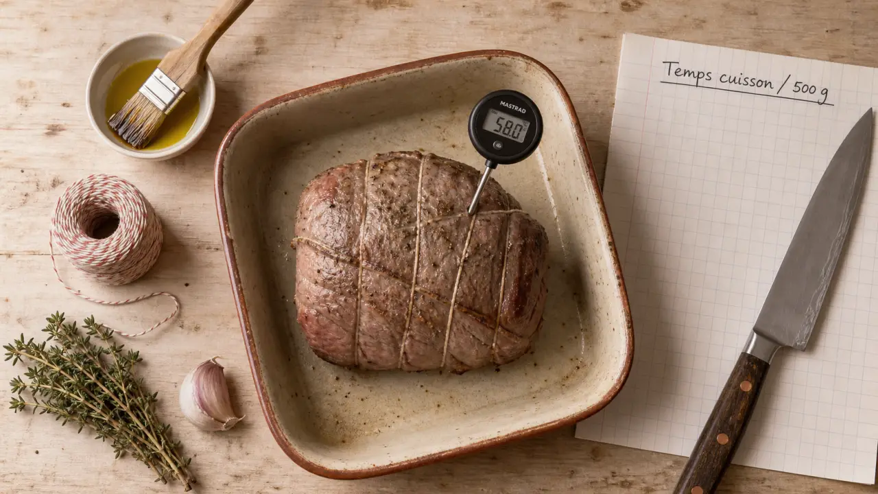 Cuisson roti boeuf à 240°C : thermomètre, temps et repos