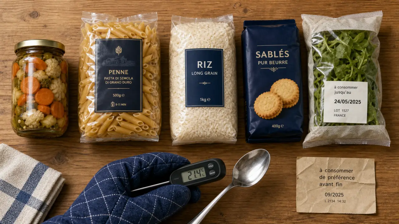 DDM dépassée : a consommer de preference combien de temps apres, vérification thermomètre sur aliments