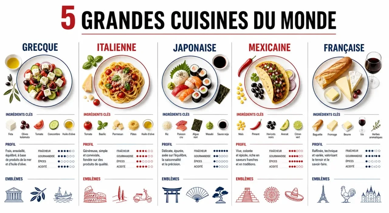 Infographie comparative des 5 grandes cuisines du monde