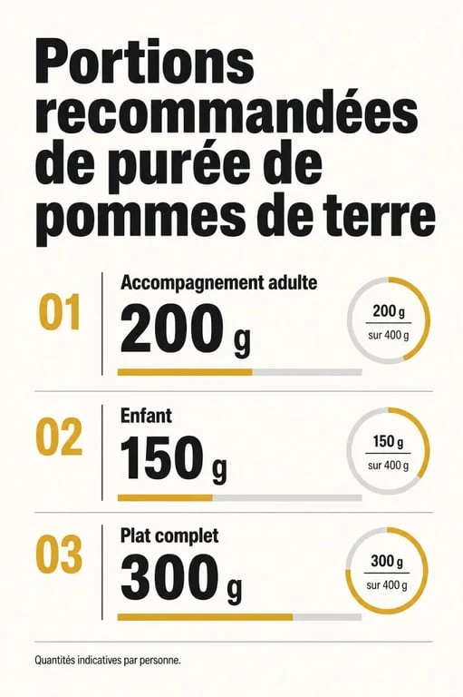 Infographie des portions recommandées de purée par personne pour un repas réussi