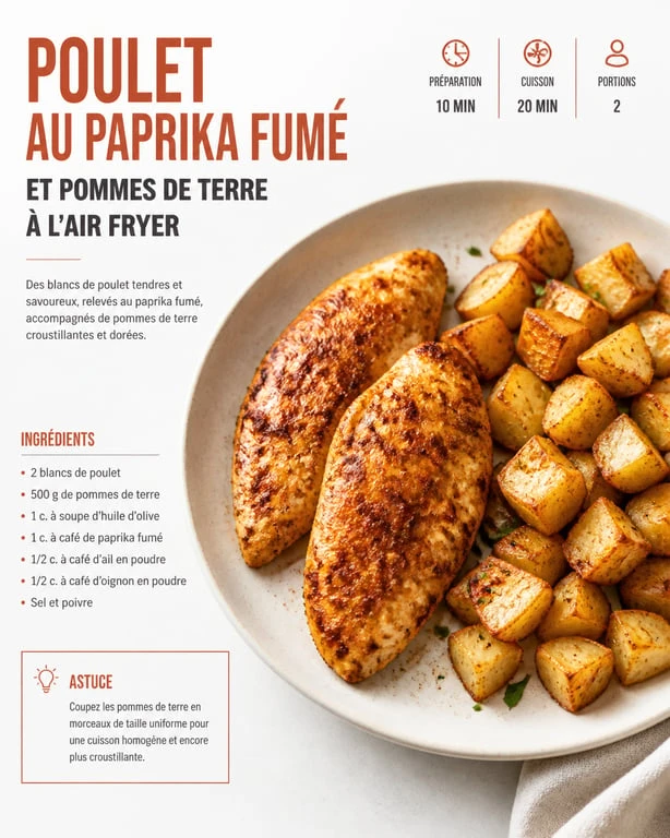 Recette facile air fryer : poulet croustillant au paprika et pommes de terre dorées