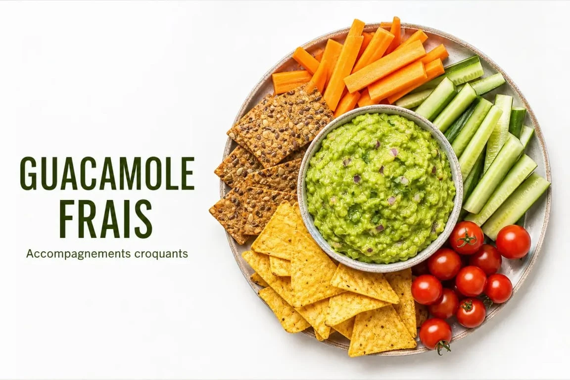 Assiette gourmande avec guacamole et ses accompagnements variés pour un apéritif sain