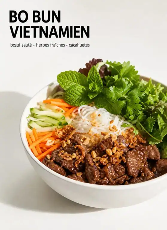 Bo Bun vietnamien traditionnel servi au restaurant Trúc Dào à Toulon