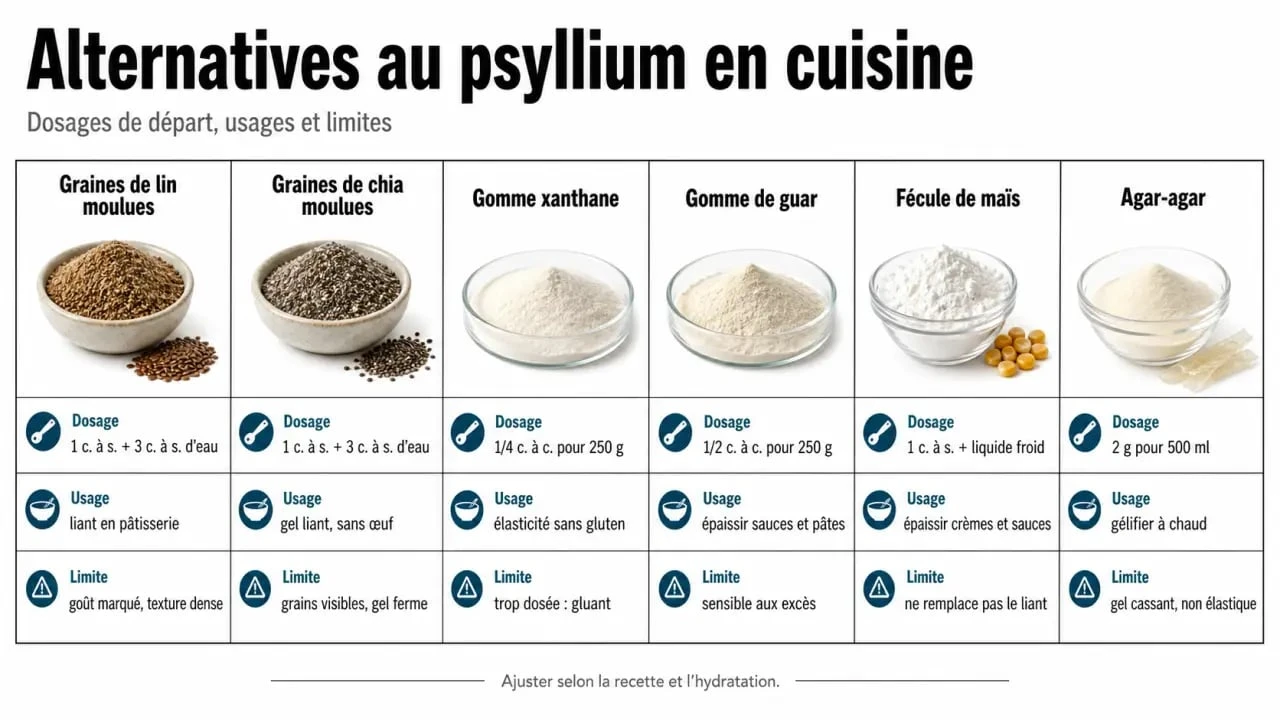 Par quoi remplacer le psyllium : tableau comparatif des alternatives en cuisine