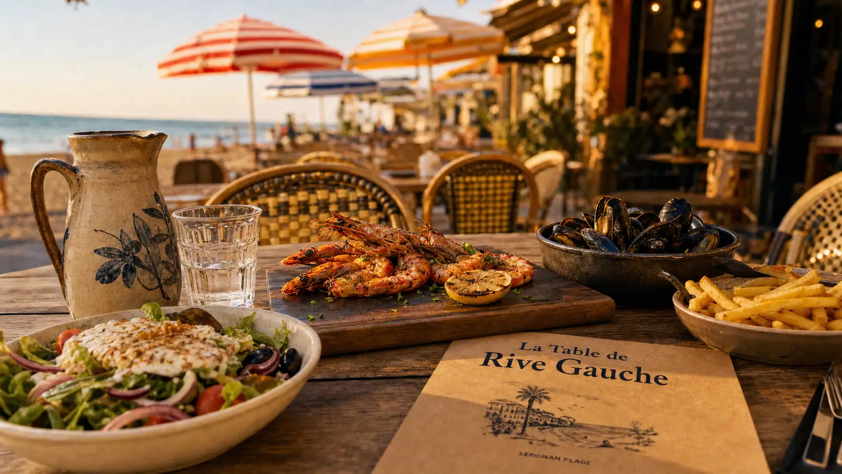 La table de rive gauche à Sérignan : menu Pitchou 9 € sur table en terrasse