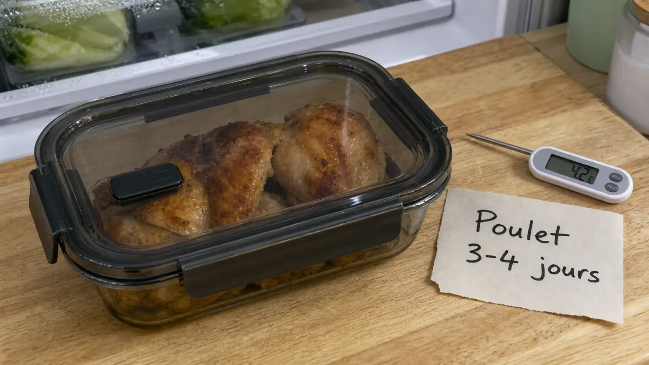 Poulet cuit : combien de temps au frigo (3 à 4 jours) avant congélation