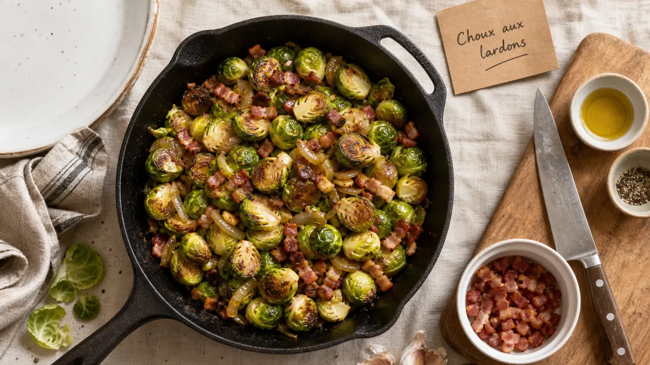 Recette choux de bruxelles lardons, poêlée dorée aux lardons