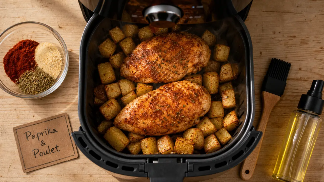 Recette facile air fryer : poulet au paprika croustillant et pommes de terre dorées
