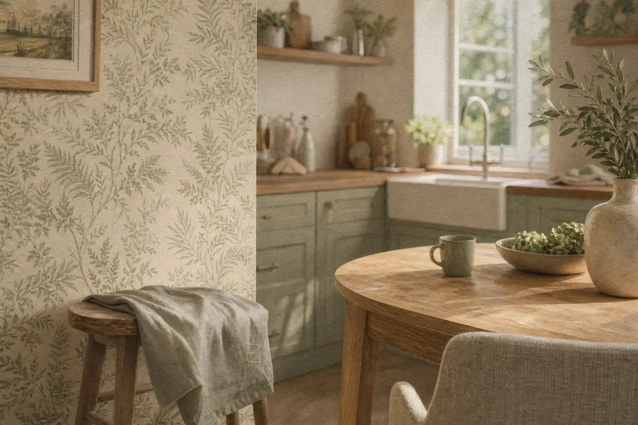 4 murs papier peint cuisine en ton sur ton, mur décoratif en cuisine