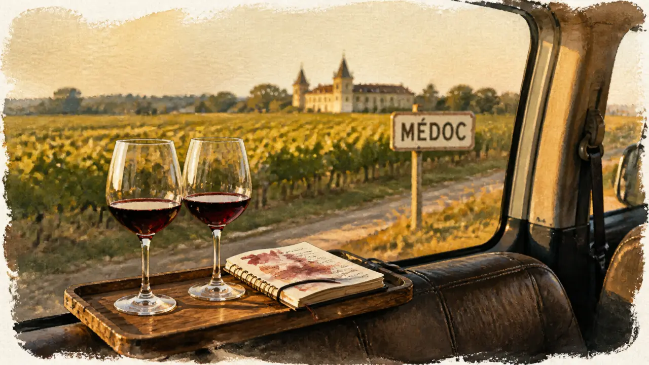 Bordeaux journée balade gourmande et vignobles du Médoc en minivan : verres de vin et dégustation