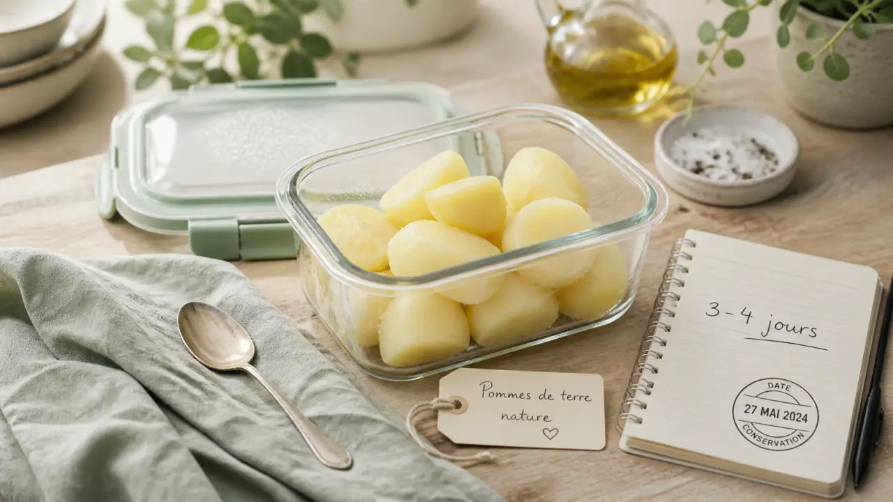 Conservation pommes de terres cuites : pommes de terre au frigo 3–4 jours