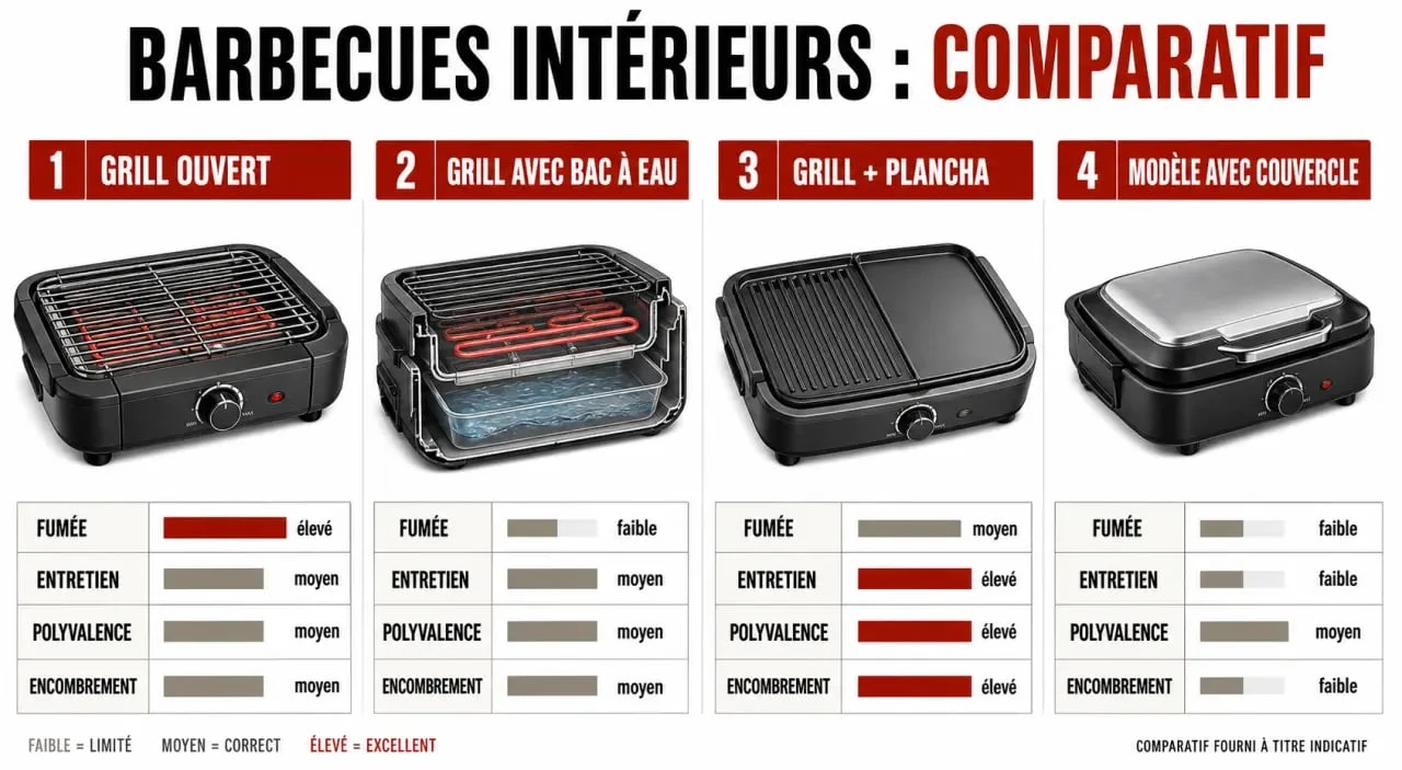 Barbecue interieur : comparatif visuel des types de modèles et de leurs critères de choix
