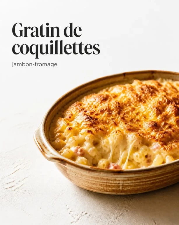 Recettes gourmandes et faciles : gratin de coquillettes jambon-fromage doré et fondant