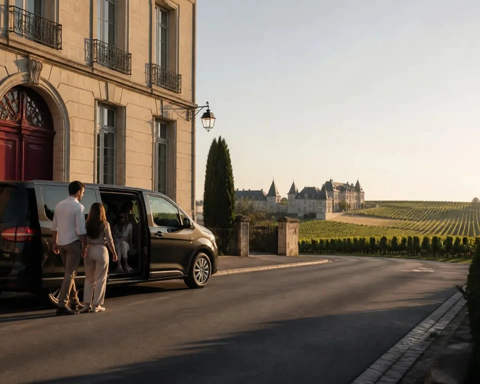 Bordeaux journée balade gourmande et vignobles du Médoc : minivan et vignobles du Médoc au départ de Bordeaux