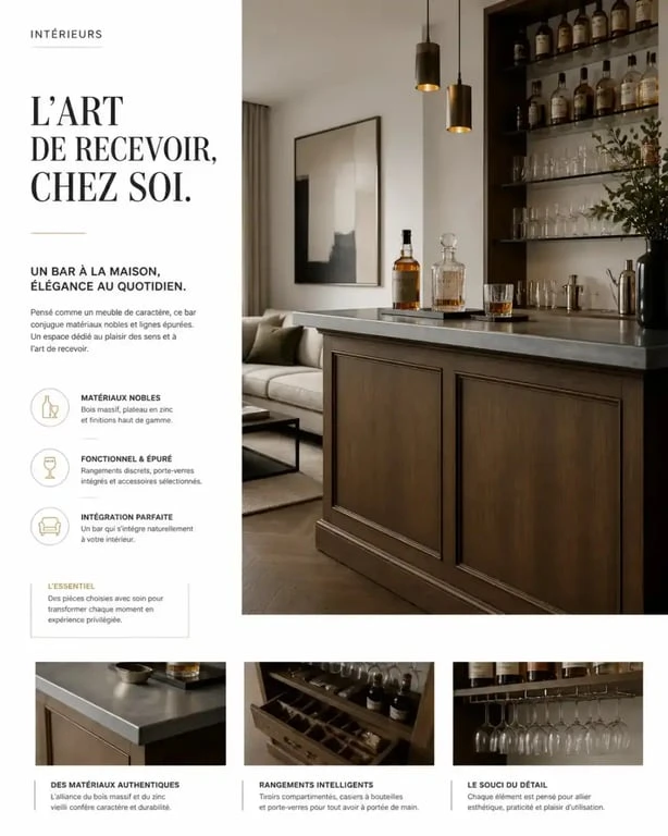 Aménagement élégant d'un bar à la maison avec comptoir en zinc