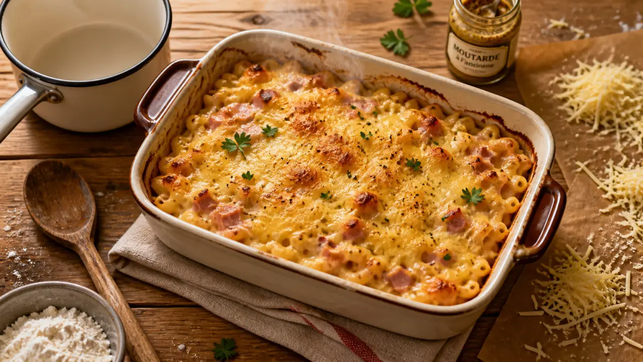 Recettes gourmandes et faciles : gratin jambon-fromage qui sort du four