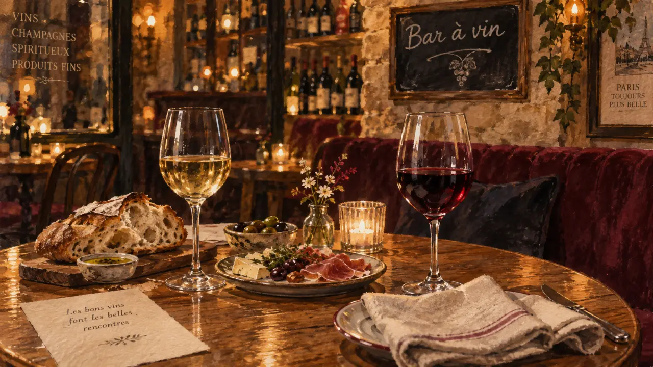 Bar à vin romantique Paris : intérieur chaleureux et vins