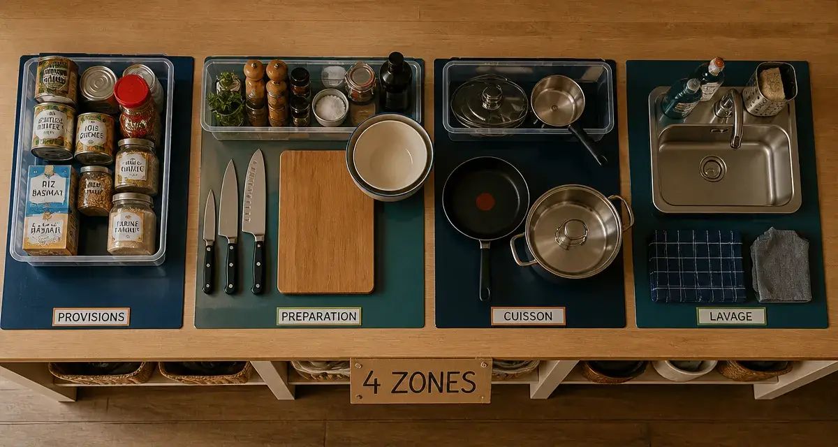 Comment organiser la cuisine : zones sur le plan de travail