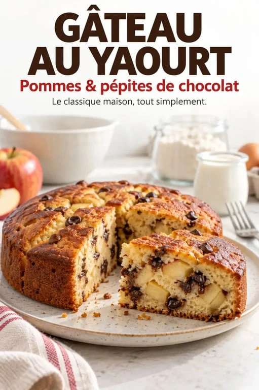 Recettes faciles pour debutants : gâteau au yaourt maison aux pommes et pépites de chocolat