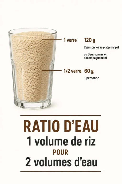 1 verre de riz pour combien de personne : repères de portions et d’eau