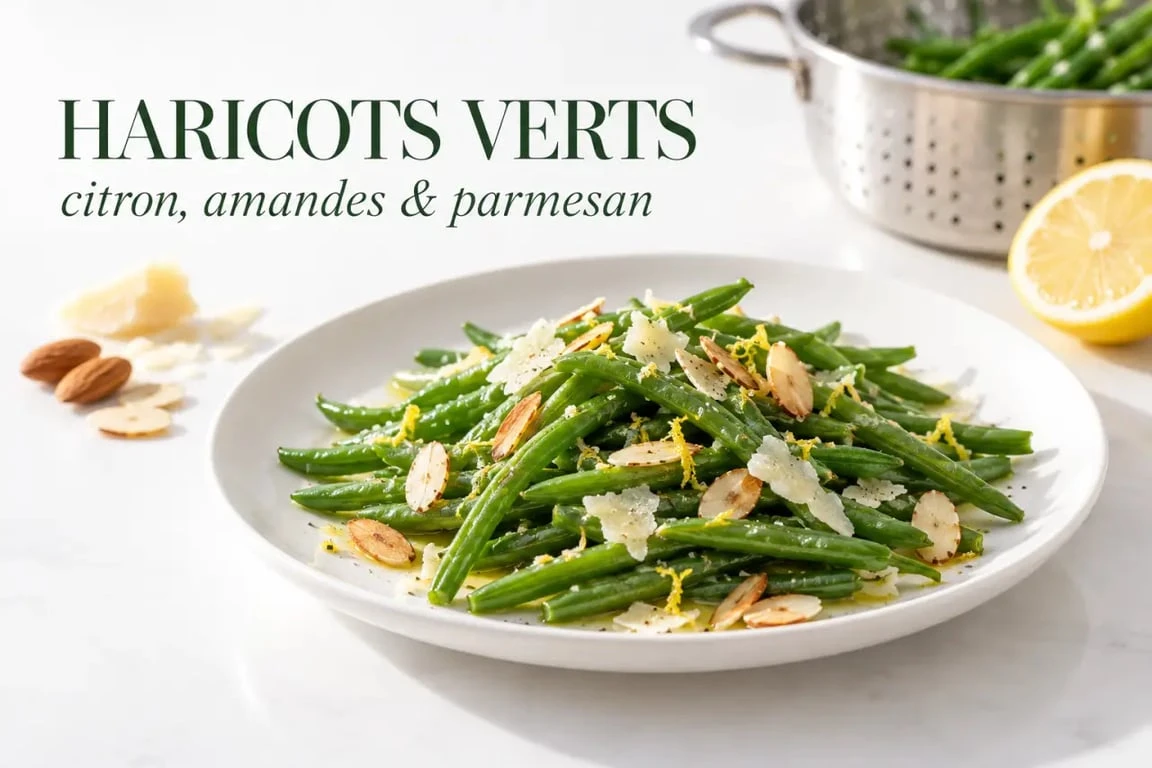 Cuisson vapeur haricot vert avec citron, amandes et parmesan