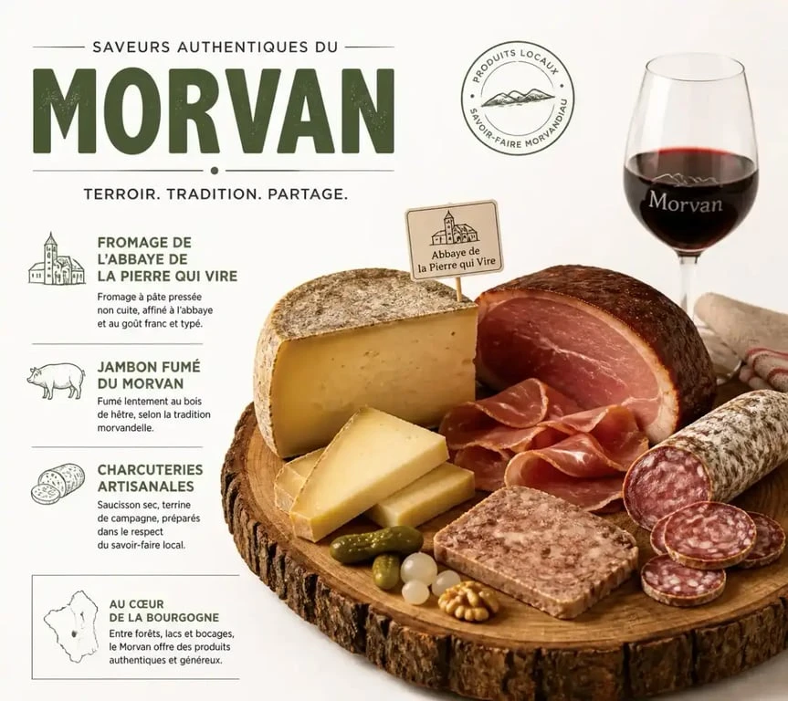 Plateau de produits du terroir morvandais, charcuterie et fromages locaux