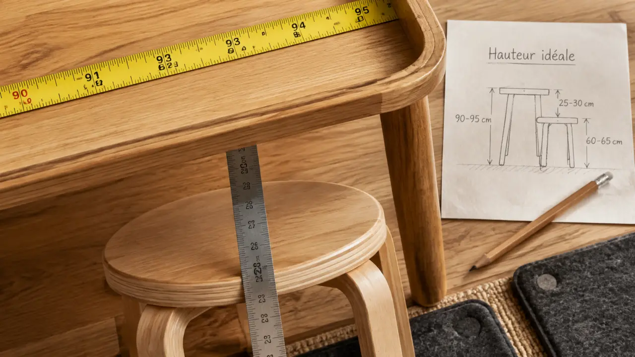 Hauteur table haute cuisine 90 à 95 cm avec tabouret et écart à respecter