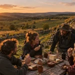 Rando gourmande aveyron : marcheurs près d’un buron et dégustation