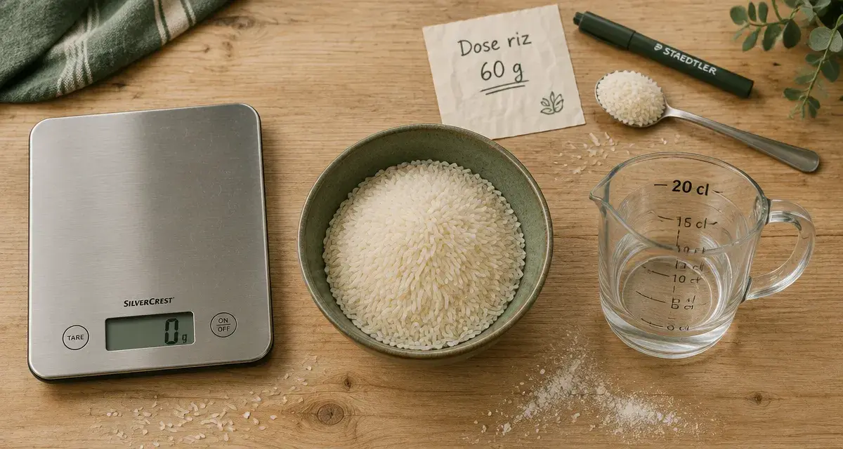 Dose de riz par personnes : 60 g de riz cru par personne