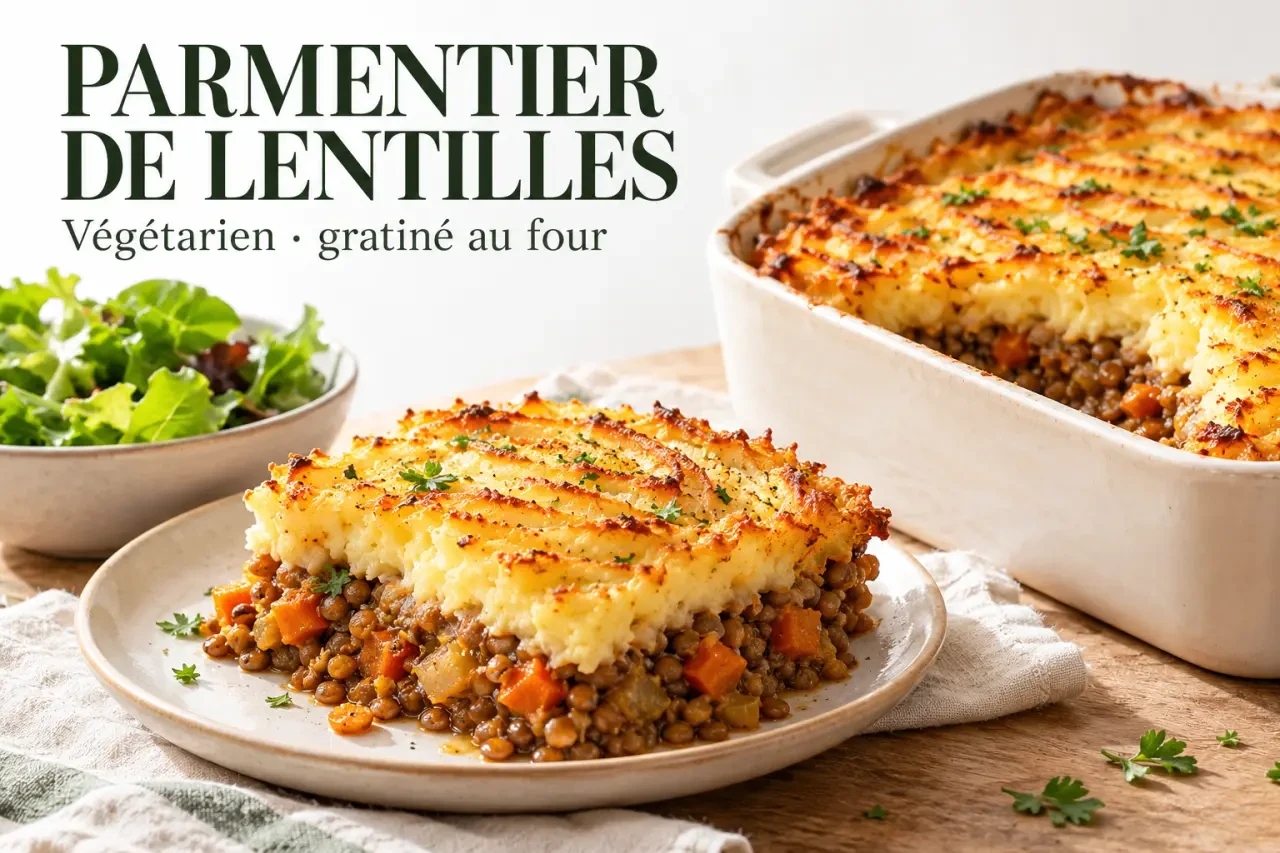 Repas pour dimanche midi : parmentier de lentilles végétarien gratiné