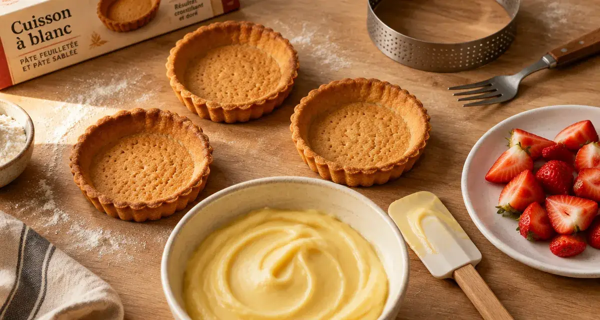 Fond de tarte cuit à blanc croustillant, tartelettes dorées