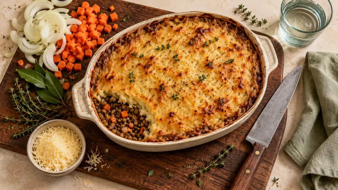 Repas pour dimanche midi : gratin de parmentier de lentilles gratiné